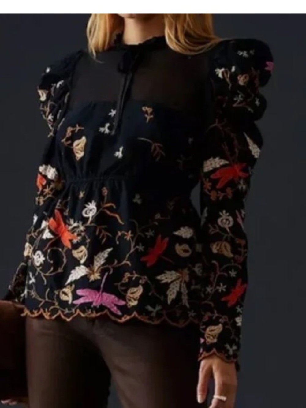 Anthropologie Maeve woman Embroidered Puff-Sleeve top size M